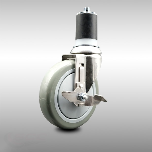 Service Caster 5 Inch 316SS Gray Polyurethane Swivel 1-3/4 Inch Expanding Stem Caster Brake SCC-SS316EX20S514-PPUB-TLB-134 - main